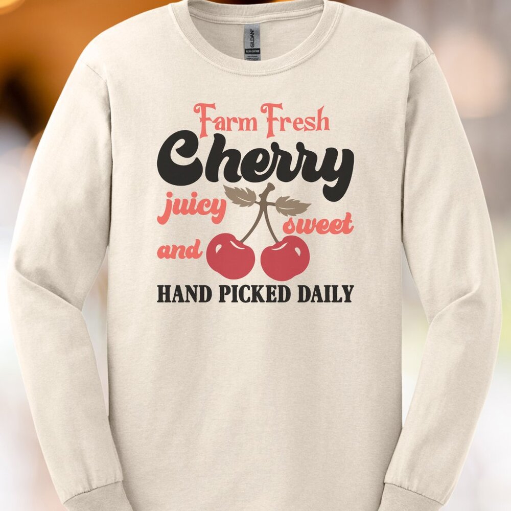 Farm Fresh Cherry Shirt Hand Picked Daily Juicy Sweet Fruit Graphic Tee